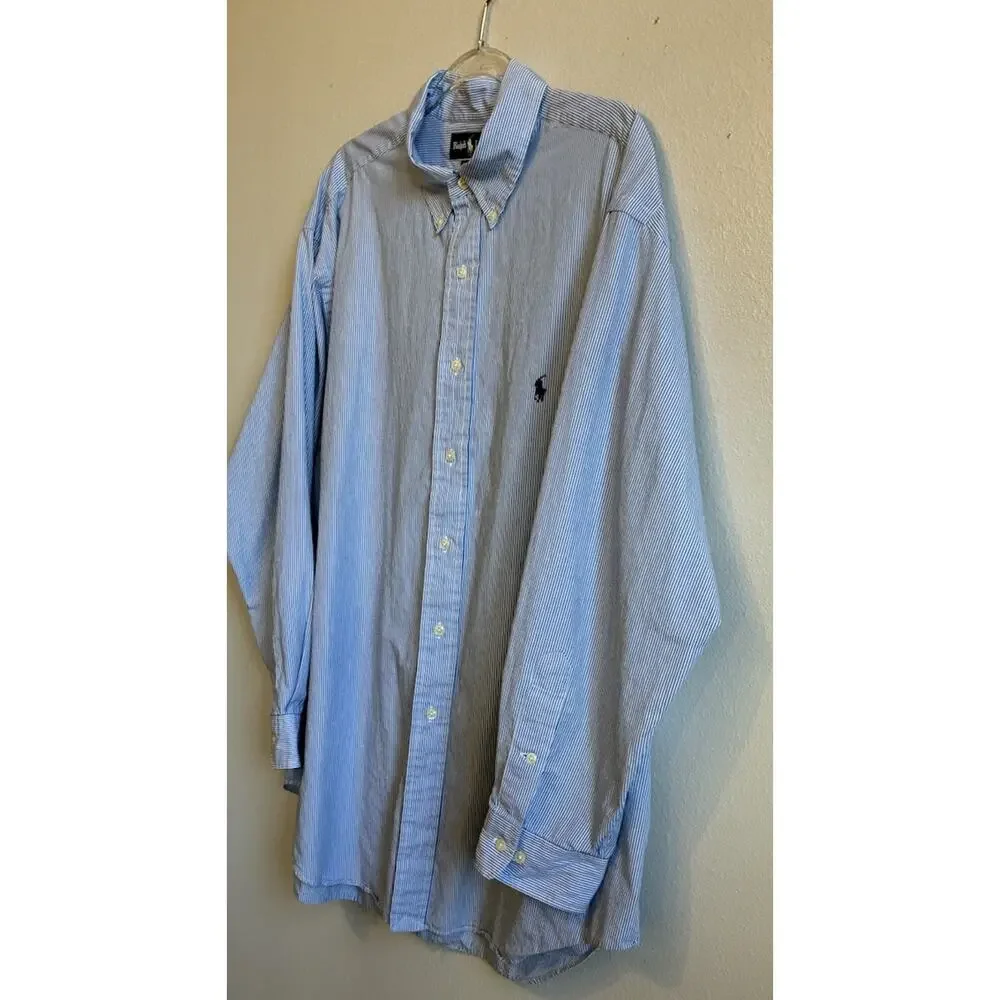 VTG Polo Ralph Lauren pin Stripe Shirt 18 34/35 Yarmouth Oxford Blue Preppy 4XL